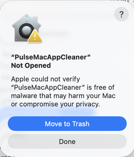 Example macOS warning shown for a Future Pulse application